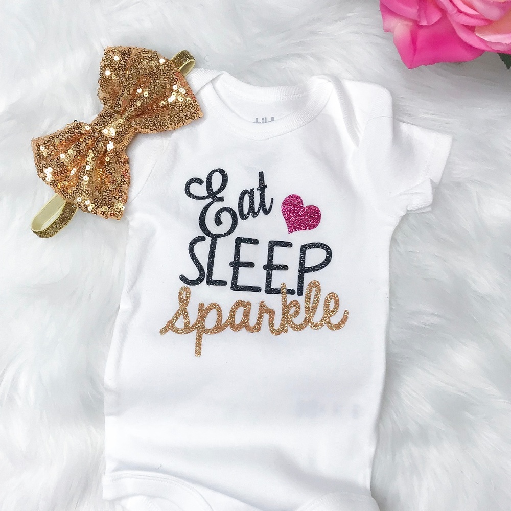 Baby Girl Glitter Bodysuit and Sequin Headband